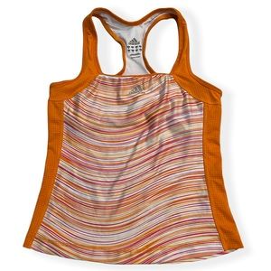 Adidas Womens Climacool Racerback Tank Top with Shelf Bra Orange Striped Small